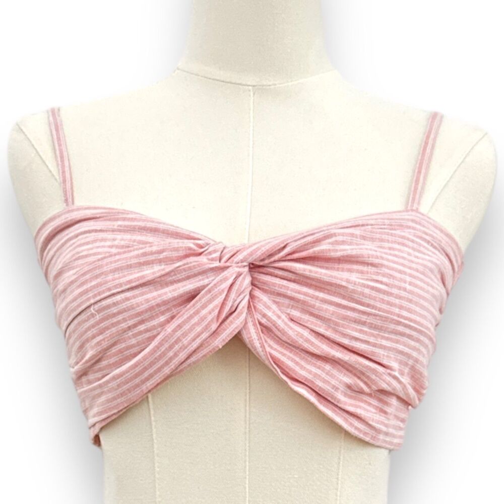 GB Bandeau Pinstriped Pink Linen/Cotton Twist Knot Stretch Back Wm/Jrs Sz XS EUC - Picture 2 of 7